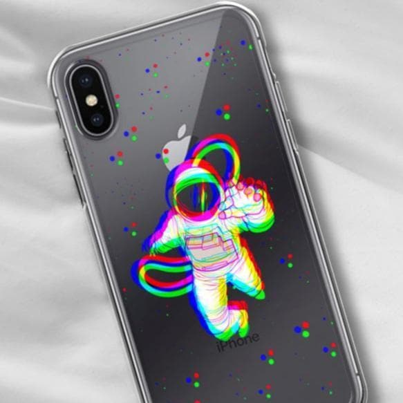 Glitch Floating Astronaut Clear Phone Case - Image 4
