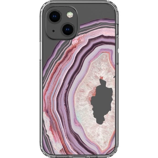 Pink Lilac Agate Geode Slice Clear Phone Case - Image 9