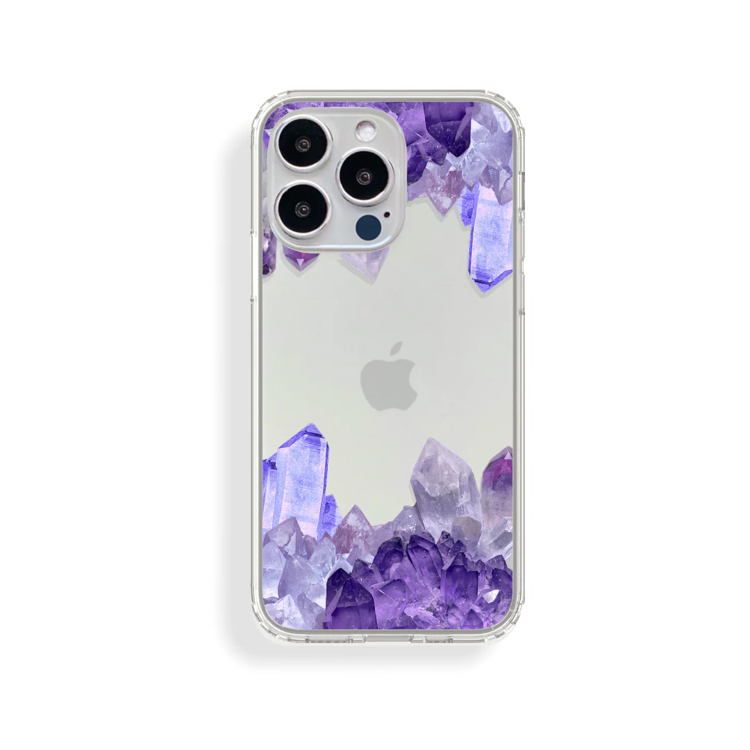 Purple Crystal Cluster Clear Phone Case - Image 3