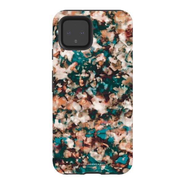 Teal Cream Tortoise Shell Print Tough Phone Case - Image 61