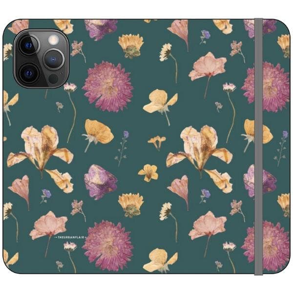 Teal Pressed Flowers Print Wallet Phone Case - Image 8