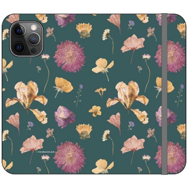 Teal Pressed Flowers Print Wallet Phone Case - Image 9